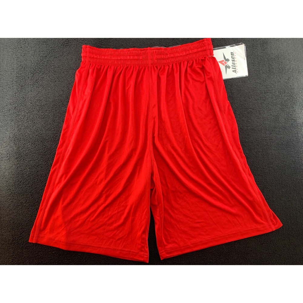 Alleson‎ Athletic Red Training Shorts 9 Inch Inseam Mens Size Large Poly Knit